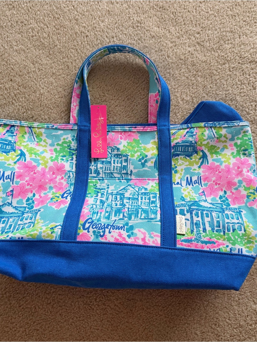 Lilly Pulitzer Blue Pink Turquoise Floral DC Tote